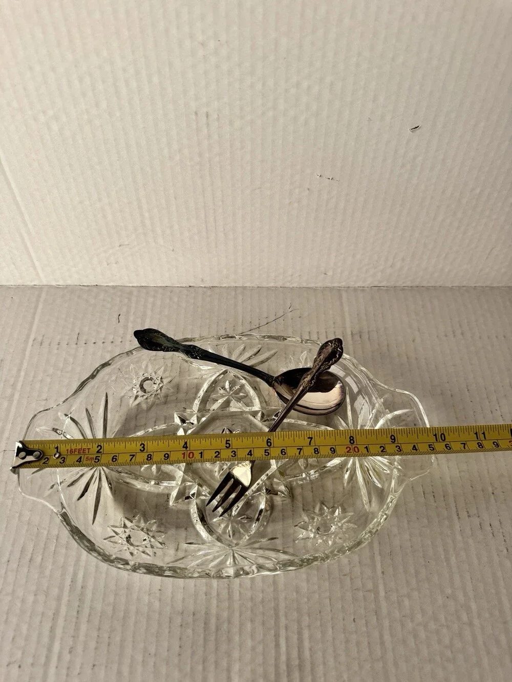 Vintage Clear Pressed Glass Divided Relish Dish Starburst Oval Serving Tray